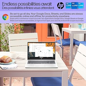 HP Chromebook 15.6 inch Laptop, Full HD Display, Intel Core i3-N305, 8 GB RAM, 256 GB UFS, Intel UHD Graphics, Chrome OS, 15a-nb0006ca