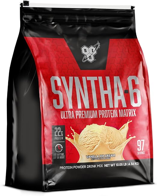 BSN SYNTHA-6 Whey Protein Powder, Vanilla Protein Powder with Micellar Casein, Vanilla Ice Cream flavor, Milk Protein Isolate Powder, , 97 Servings, 9 pounds