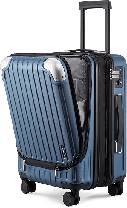 LEVEL8 Grace Expandable Carry On Luggage Airline Approved, 20 Inch Hardside Carry On Suitcase with Wheels, Travel Harshell Spinner Small Luggage with Tsa Lock, Blue, 20-Inch Carry-On