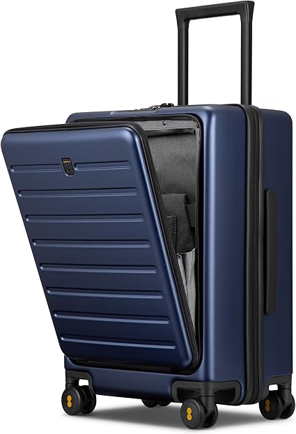 LEVEL8 Carry On Luggage with Compartment, 20 Inch Lightweight Hard Shell Rolling Suitcase with Wheels Airline Approved, Checked Luggage with Front Pocket, Double Tsa Locks - Navy Blue