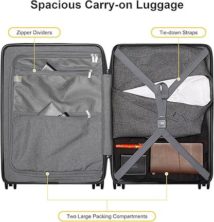 LEVEL8 Carry On Luggage with Compartment, 20 Inch Lightweight Hard Shell Rolling Suitcase with Wheels Airline Approved, Checked Luggage with Front Pocket, Double Tsa Locks - Navy Blue