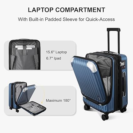 LEVEL8 Grace Expandable Carry On Luggage Airline Approved, 20 Inch Hardside Carry On Suitcase with Wheels, Travel Harshell Spinner Small Luggage with Tsa Lock, Blue, 20-Inch Carry-On