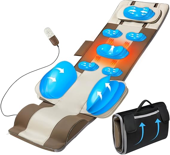 Full-Body-Massage-Mat, 10 Vibrating Motors, 9 Massage Modes and 4 Heating Settings, Movable Neck Massager Heat Back Massager, Massage Chair Full Body