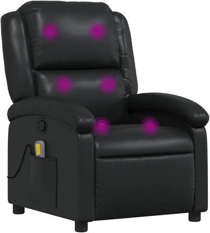 vidaXL Black Faux Leather Massage Recliner - Adjustable Manual Armchair with Vibration Massage, Side Pocket, and Plush Padding