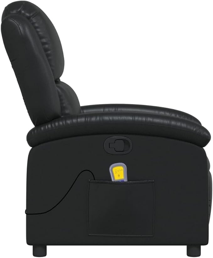 vidaXL Black Faux Leather Massage Recliner - Adjustable Manual Armchair with Vibration Massage, Side Pocket, and Plush Padding