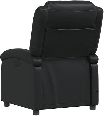 vidaXL Black Faux Leather Massage Recliner - Adjustable Manual Armchair with Vibration Massage, Side Pocket, and Plush Padding