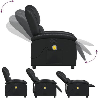 vidaXL Black Faux Leather Massage Recliner - Adjustable Manual Armchair with Vibration Massage, Side Pocket, and Plush Padding