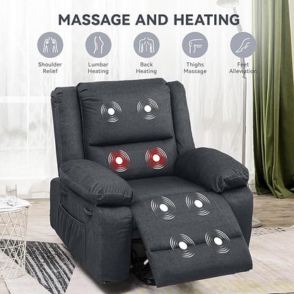 COMHOMA Power Lift Recliner Chair for Elderly Home Theater Sofa Chair with Back Massage, Heat, Infinite Position, Side Pockets, Rocker Recliner Chair for Living Room, Bedroom, Gray