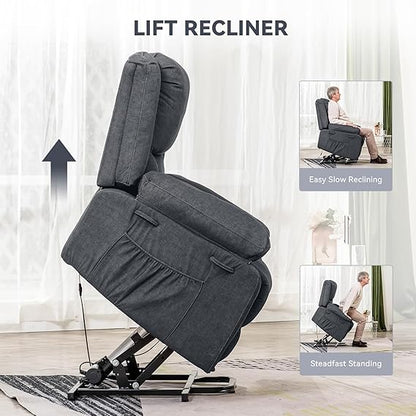 COMHOMA Power Lift Recliner Chair for Elderly Home Theater Sofa Chair with Back Massage, Heat, Infinite Position, Side Pockets, Rocker Recliner Chair for Living Room, Bedroom, Gray