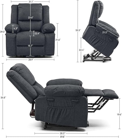 COMHOMA Power Lift Recliner Chair for Elderly Home Theater Sofa Chair with Back Massage, Heat, Infinite Position, Side Pockets, Rocker Recliner Chair for Living Room, Bedroom, Gray