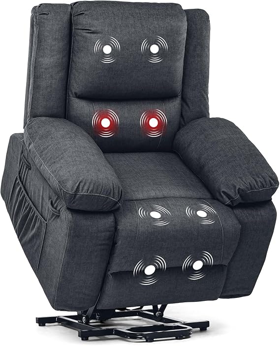 COMHOMA Power Lift Recliner Chair for Elderly Home Theater Sofa Chair with Back Massage, Heat, Infinite Position, Side Pockets, Rocker Recliner Chair for Living Room, Bedroom, Gray