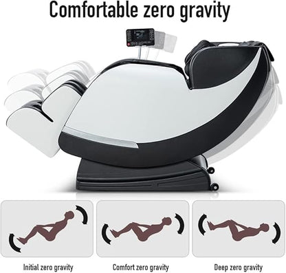 Massage Chair Full Body Recliner - Zero Gravity with Heat and Shiatsu Foot Massage Office Chair LCD Touch Screen Display Bluetooth Speaker Airbags Foot Rollers (White)