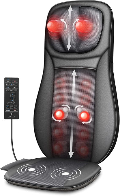 Snailax shiatsu Neck & Back Massager with Heat, Full Back Kneading Shiatsu or Rolling Massage, Massage Chair pad with Height Adjustment, Back Massager for Neck and Shoulder