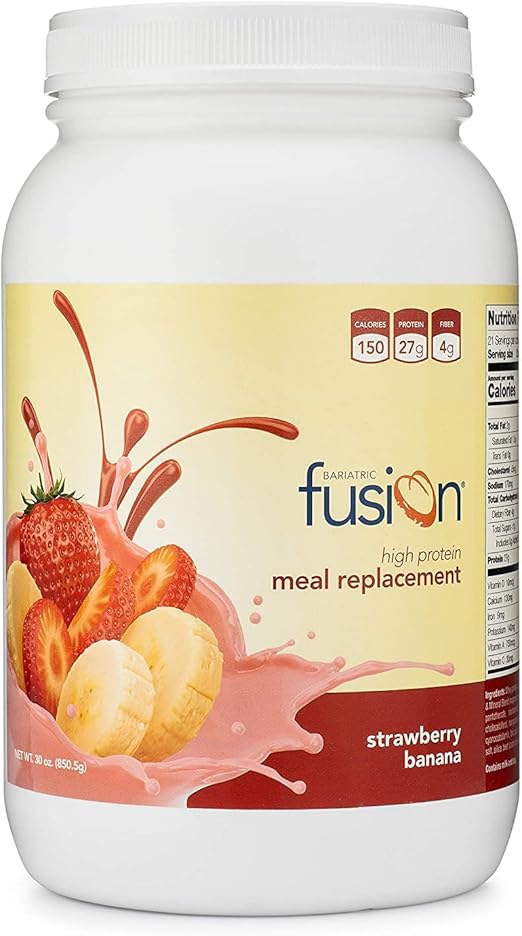 Bariatric Fusion Strawberry Banana Meal Replacement 27g Protein Powder, 21 Serving Tub for Bariatric Surgery Patients Including Gastric Bypass and Sleeve Gastrectomy - No Gluten, Aspartame or Sugar