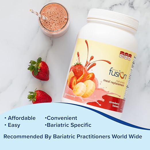 Bariatric Fusion Strawberry Banana Meal Replacement 27g Protein Powder, 21 Serving Tub for Bariatric Surgery Patients Including Gastric Bypass and Sleeve Gastrectomy - No Gluten, Aspartame or Sugar