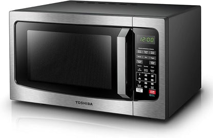 TOSHIBA EM131A5C-SS Countertop Microwave Ovens 1.2 Cu Ft, 12.4" Removable Turntable Smart Humidity Sensor 12 Auto Menus Mute Function ECO Mode Easy Clean Interior, 1100W, Silver