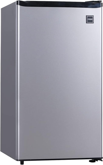 RCA RFR322 Mini Refrigerator, Compact Freezer Compartment, Adjustable Thermostat Control, Reversible Door, Ideal Fridge for Dorm, Office, Apartment, Platinum Stainless, 3.2 Cubic Feet