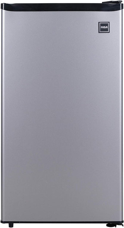 RCA RFR322 Mini Refrigerator, Compact Freezer Compartment, Adjustable Thermostat Control, Reversible Door, Ideal Fridge for Dorm, Office, Apartment, Platinum Stainless, 3.2 Cubic Feet