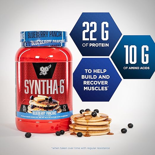 BSN SYNTHA-6 Whey Protein Powder, Milk Isolate Protein Powder with Micellar Casein, Blueberry Pancake flavor, 97 Servings, 9 pounds