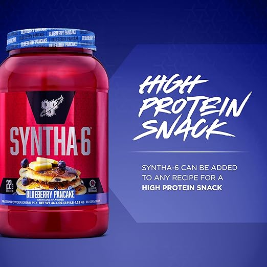 BSN SYNTHA-6 Whey Protein Powder, Milk Isolate Protein Powder with Micellar Casein, Blueberry Pancake flavor, 97 Servings, 9 pounds