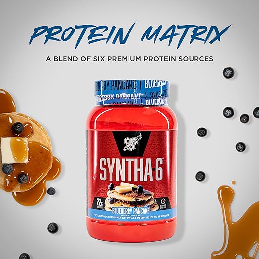 BSN SYNTHA-6 Whey Protein Powder, Milk Isolate Protein Powder with Micellar Casein, Blueberry Pancake flavor, 97 Servings, 9 pounds