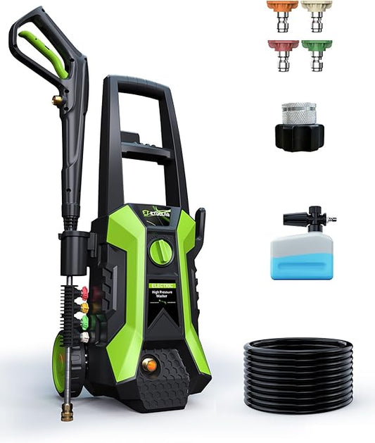 Pressure Washer, 3500 PSI Max 2.4GPM Power Washer with 4 Nozzels, ETOOLAB Electric Power Washer for Patio Pool Cleaning Car Electric Pressure Washers Fence 22FT Cord and 22FT Hose (Green)