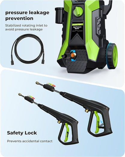 Pressure Washer, 3500 PSI Max 2.4GPM Power Washer with 4 Nozzels, ETOOLAB Electric Power Washer for Patio Pool Cleaning Car Electric Pressure Washers Fence 22FT Cord and 22FT Hose (Green)