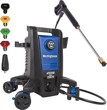 Westinghouse ePX3500 Electric Pressure Washer, 2500 Max PSI 1.76 Max GPM with Anti-Tipping Technology, Onboard Soap Tank, Pro-Style Steel Wand, 5-Nozzle Set, for Cars/Fences/Driveways/Home/Patios