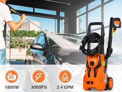 Electric Pressure Washer,3000 PSI 2.4 GPM Power Washer with Foam Cannon,High Pressure Washer with 4 Quick Connect Nozzles for washing Home, Cars, Driveway, Patios