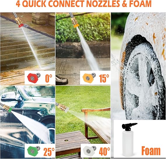 Electric Pressure Washer,3000 PSI 2.4 GPM Power Washer with Foam Cannon,High Pressure Washer with 4 Quick Connect Nozzles for washing Home, Cars, Driveway, Patios