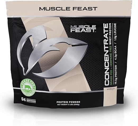 Muscle Feast Grass-Fed Whey Protein Concentrate Powder, 5 pounds All Natural Hormone Free Pasture Raised, Chocolate, 5lb