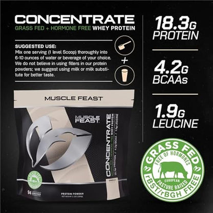 Muscle Feast Grass-Fed Whey Protein Concentrate Powder, 5 pounds All Natural Hormone Free Pasture Raised, Chocolate, 5lb