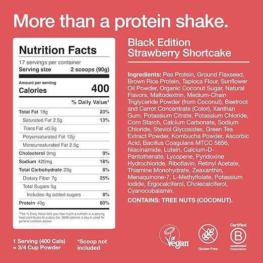 Huel Black Edition | Strawberry Shortcake 40g Vegan Protein Powder | Nutritionally Complete Meal | 27 Vitamins and Minerals, Gluten Free | 17 Servings |