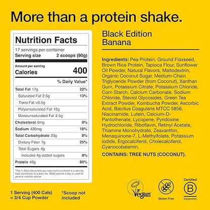 Huel Black Edition | Banana 40g Vegan Protein Powder | Nutritionally Complete Meal | 27 Vitamins and Minerals, Gluten Free | 17 Servings | Scoop not included to reduce plastic