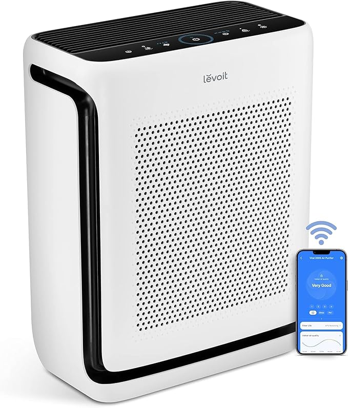 LEVOIT Air Purifiers Large Room bedroom Home Up to 1900 ft² with Washable Filters, Smart WiFi Air Quality Monitor, H13 True HEPA Air Filter Removes Allergies, Pet Hairs, Smoke, Dust, Vital 200S