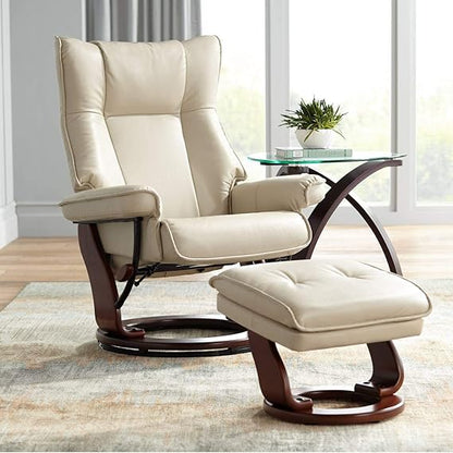 Benchmaster Newport Taupe Swivel Faux Leather Recliner Chair with Ottoman Footrest Modern Armchair Ergonomic Manual Reclining Adjustable Upholstered for Bedroom Living Room Reading Home Relax