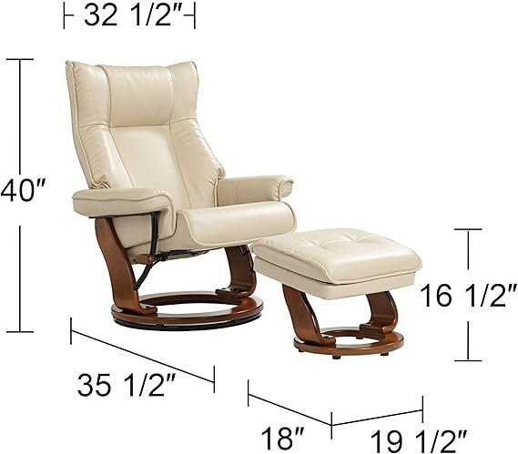 Benchmaster Newport Taupe Swivel Faux Leather Recliner Chair with Ottoman Footrest Modern Armchair Ergonomic Manual Reclining Adjustable Upholstered for Bedroom Living Room Reading Home Relax