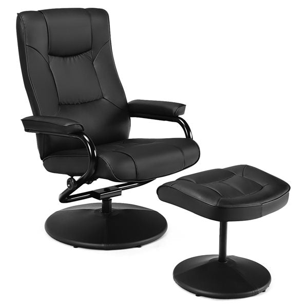 Costway Modern Black PU Leather Recliner Accent Chair with Ottoman