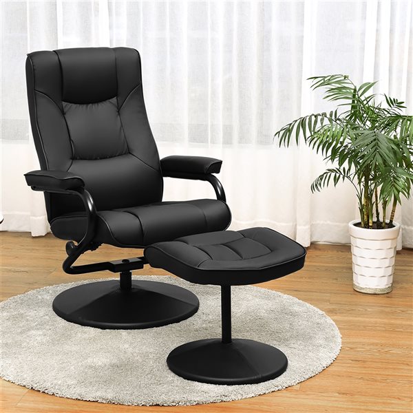 Costway Modern Black PU Leather Recliner Accent Chair with Ottoman