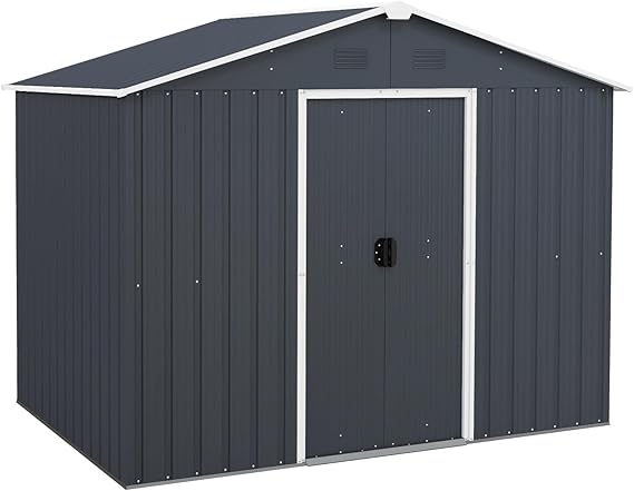 Goplus Outdoor Storage Shed with Floor, Large Garden Tool Bike House with Lockable Sliding Door & Air Vents, Weather-Resistant Metal Sheds & Outdoor Storage for Backyard, Patio, Lawn, Yard