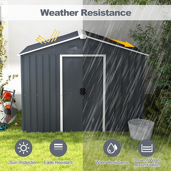 Goplus Outdoor Storage Shed with Floor, Large Garden Tool Bike House with Lockable Sliding Door & Air Vents, Weather-Resistant Metal Sheds & Outdoor Storage for Backyard, Patio, Lawn, Yard