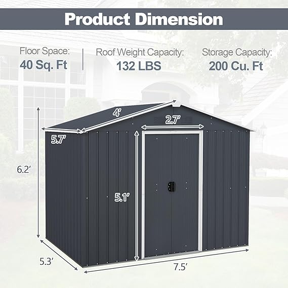 Goplus Outdoor Storage Shed with Floor, Large Garden Tool Bike House with Lockable Sliding Door & Air Vents, Weather-Resistant Metal Sheds & Outdoor Storage for Backyard, Patio, Lawn, Yard