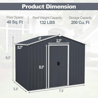 Goplus Outdoor Storage Shed with Floor, Large Garden Tool Bike House with Lockable Sliding Door & Air Vents, Weather-Resistant Metal Sheds & Outdoor Storage for Backyard, Patio, Lawn, Yard