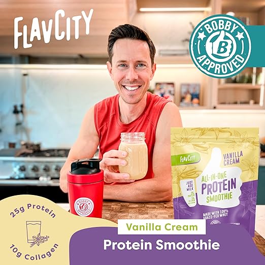 FlavCity Protein Powder Smoothie, Vanilla - 100% Grass-Fed Whey Protein Smoothie with Collagen - Gluten Free & No Added Sugars (29.84 oz)