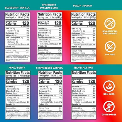 Designer Wellness Protein Smoothie, Real Fruit, 12g Protein, Low Carb, Zero Added Sugar, Gluten-Free, Non-GMO, No Artificial Colors or Flavors, Mix Variety, 12 Count