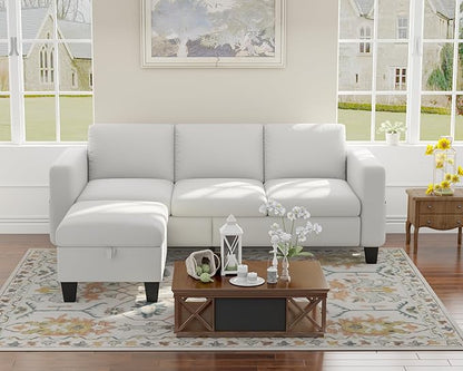 Sectional Sofa Couches for Living Room 78" L Shaped Sofas with Storage Ottoman Small 3 Seater Couch Velvet Fabric, Beige