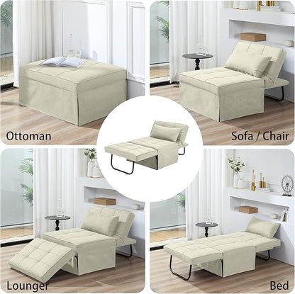 Sofa Bed, 4 in 1 Multi-Function Folding Ottoman Breathable Linen Couch Bed with Adjustable Backrest Modern Convertible Chair for Living Room Apartment Office, White