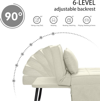 Sofa Bed, 4 in 1 Multi-Function Folding Ottoman Breathable Linen Couch Bed with Adjustable Backrest Modern Convertible Chair for Living Room Apartment Office, White