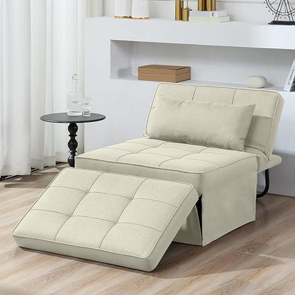 Sofa Bed, 4 in 1 Multi-Function Folding Ottoman Breathable Linen Couch Bed with Adjustable Backrest Modern Convertible Chair for Living Room Apartment Office, White