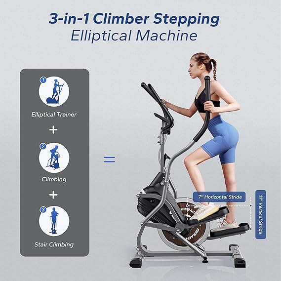 MERACH Elliptical Machines for Home, 3 in 1 Cardio Climber Stepping Elliptical Machine with MERACH APP Compact Elliptical Exercise Machine, & Stair Stepper Trainer, 16-Level Magnetic Resistance